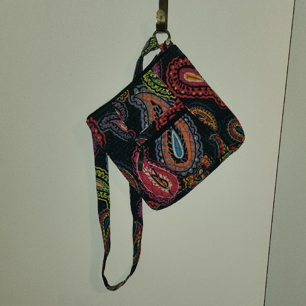 Black Crossbody Bag with Vibrant Paisley Pattern